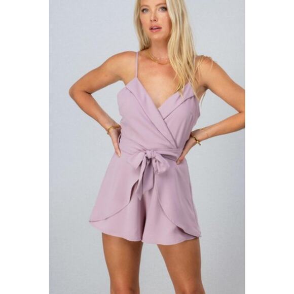 Mauve Lavender Romper With Ribbon Belt - Medium - Picture 2 of 8